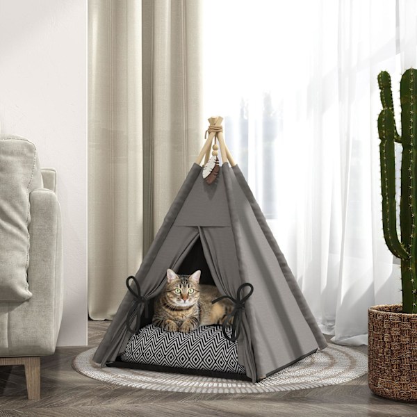 Tipi-teltta lemmikeille, kissateltta irrotettavilla ja pestävällä pehmusteella, kissantalo liukumattomalla pohjalla, leikkipallo, kissoille alle 5kg,