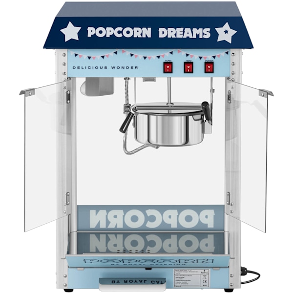 Maskinautomatisk retro popcornpopper TEFLON 1600 W 5-6 kg/h - blå