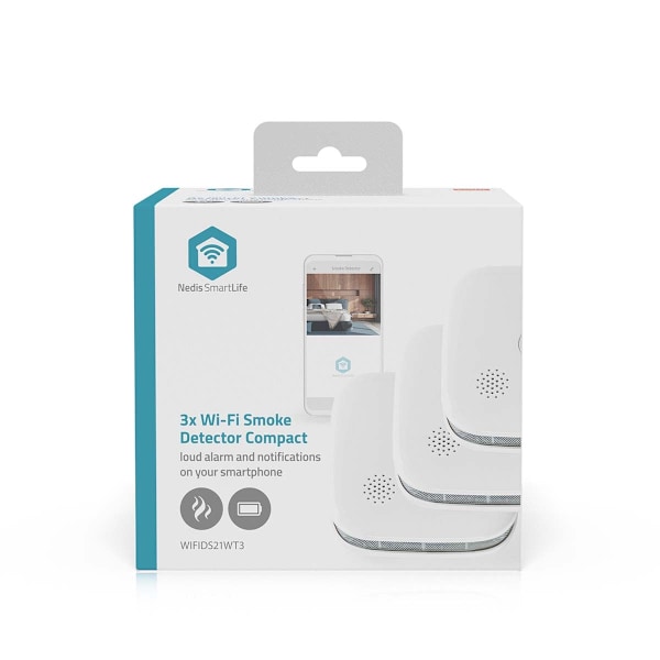 SmartLife Røgdetektor | Wi-Fi | Batteridrevet | Sensorens livscyklus: 10 år | EN 14604 | Maks. batterilevetid: 24 måneder | 85 dB | Hvid | 3 stk
