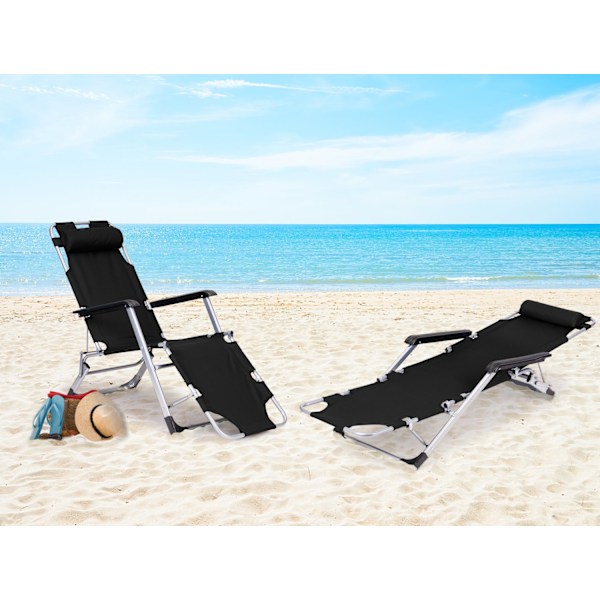 Havestrandstole, foldbar 2-i-1, sort, MultiGarden