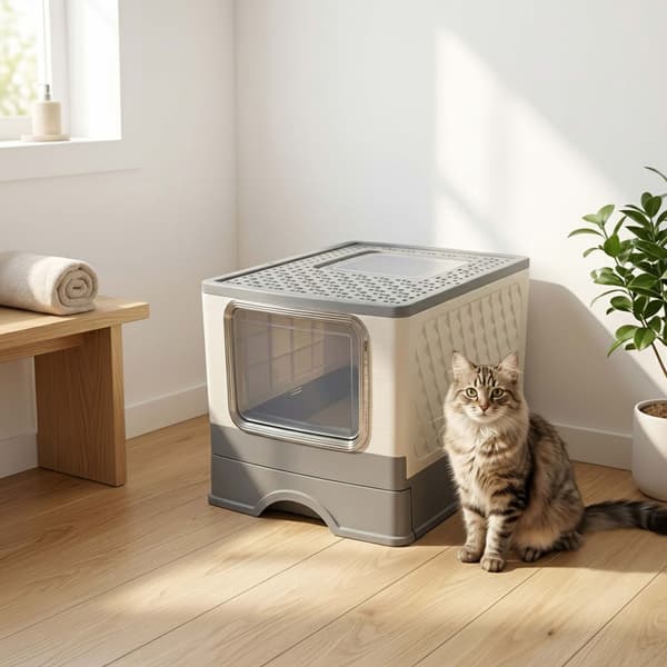 Sluten kattlåda med låda, vikbar design