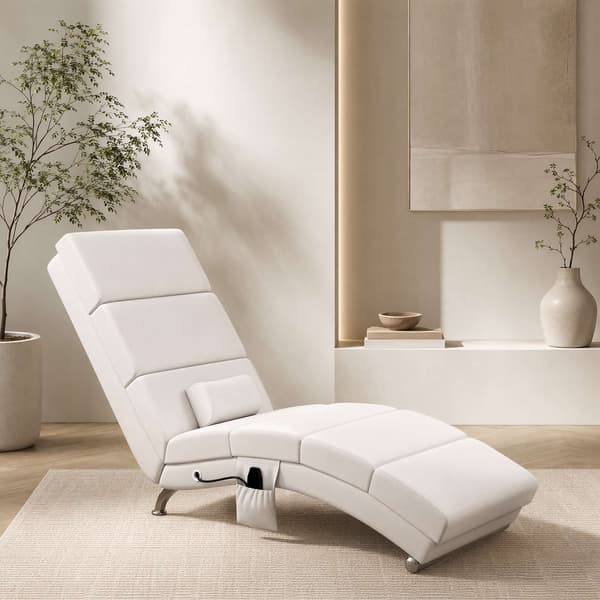 Elektrisk massagefåtölj, krämvit, värme och vibration