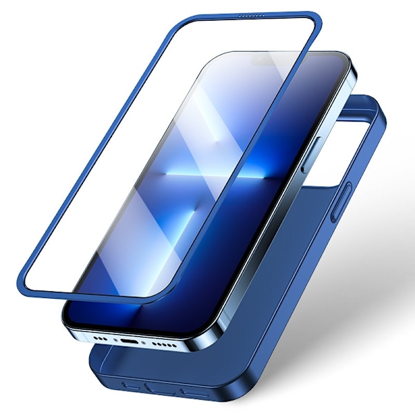 Cover til iPhone 13 Pro, bag- og frontcover + hærdet glas, blå