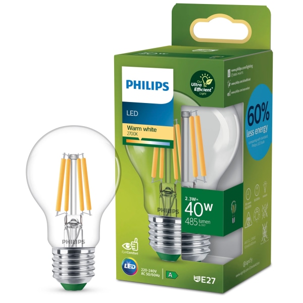 LED E27 Normal 2,3W (40W) Klar 485lm 2700K Energiklasse A