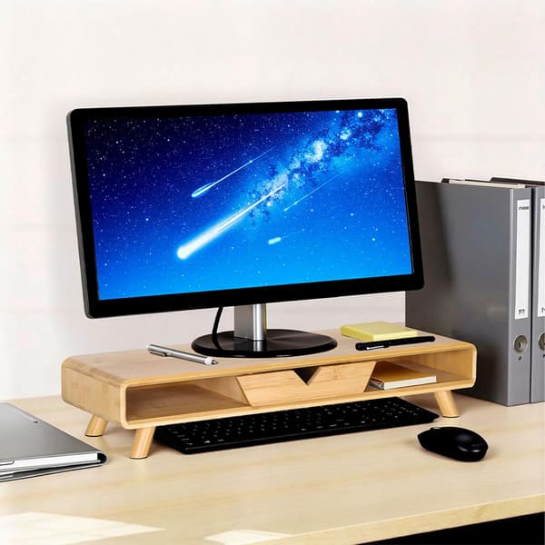 Skärmförhöjare med låda – bambu, ergonomisk design