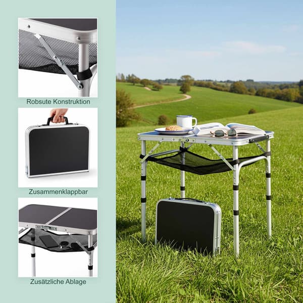 Højdejusterbart, foldbart campingbord, aluminiumsramme