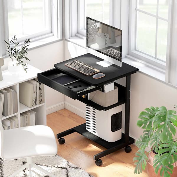 Rullende computerbord med skuffe, hylder og låsbare hjul