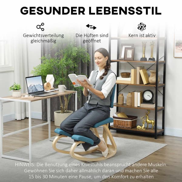 Ergonomisk knælestol, mørkeblå, birketræsstel