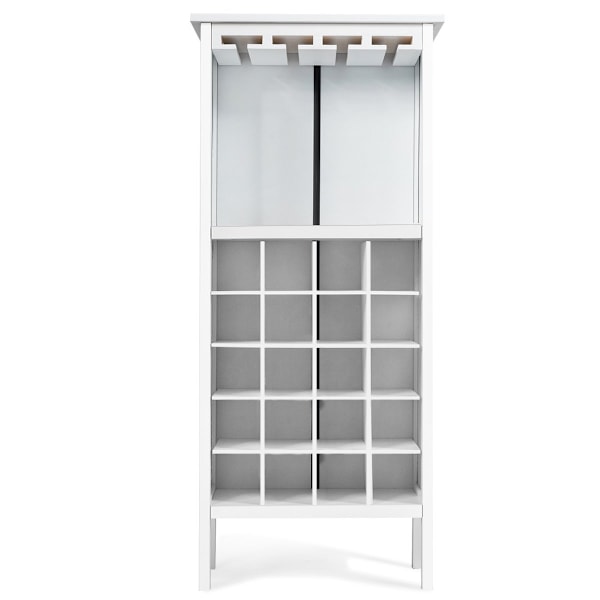 Vinreol i træ til 20 flasker med glasophæng 42 x 24,5 x 96 cm hvid