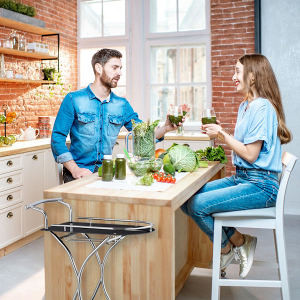 Serveringsvogn krom og sort glas
