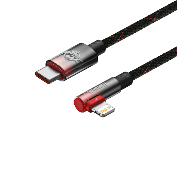 Kulmikas virransyöttökaapeli sivuilla USB-C-liittimellä Iphone Lightning 1m 20W punainen