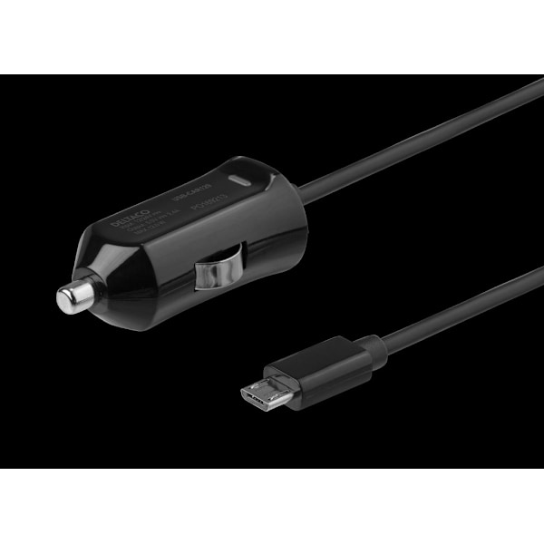 DELTACO autolaturi Micro-USB-kaapelilla 1m, 2,4A, 12W - musta