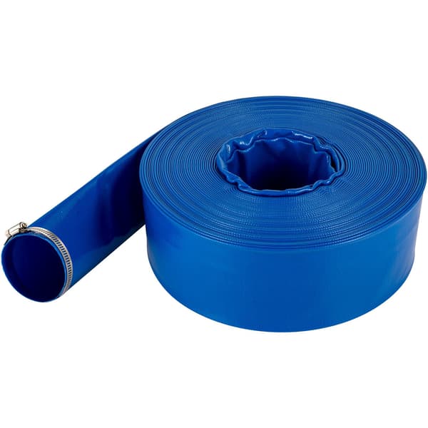 Plan utloppsslang, 38 mm x 32 m PVC med klämmor