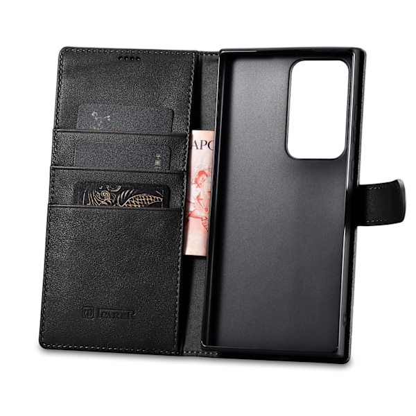 Nahkainen lompakkokotelo Samsung Galaxy S23 Ultra Wallet Case -kotelolle, musta