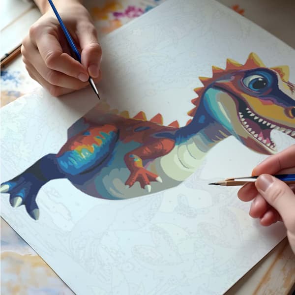 Måla efter siffror-kit – 40x50 cm duk med dinosauriemotiv