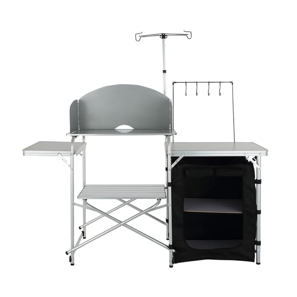 Campingkøkkenbord, foldbart kogebord, skab, forrude