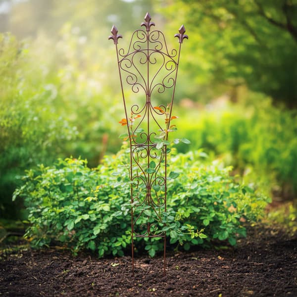 Vintage Metal Garden Trellis, Fleur-De-Lis Finials