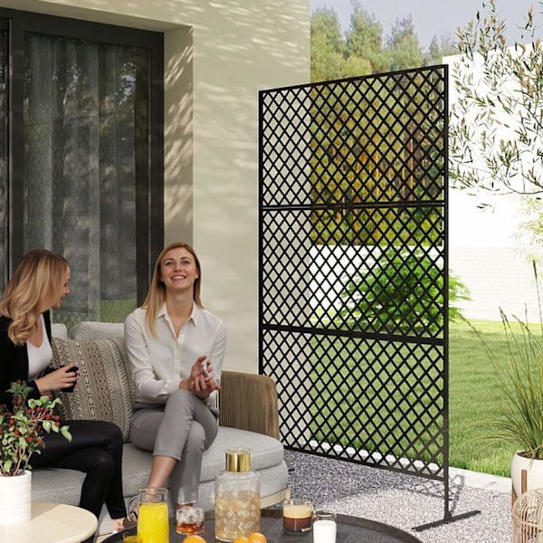 Rumsavdelare 3-delad 122 x 198 cm fristående skärm i rutnät, mellanvägg 3-delad insynsskydd av stål, rumsavdelare utomhus insynsskydd avskärmning för