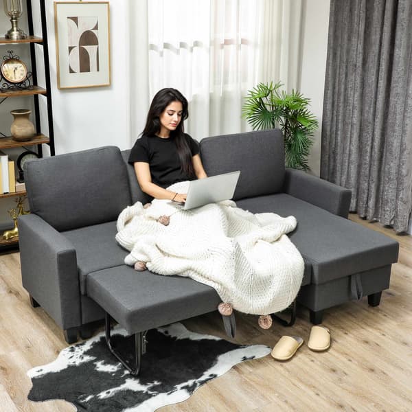 L-formet sovesofa med opbevaring, vendbar chaiselong, grå