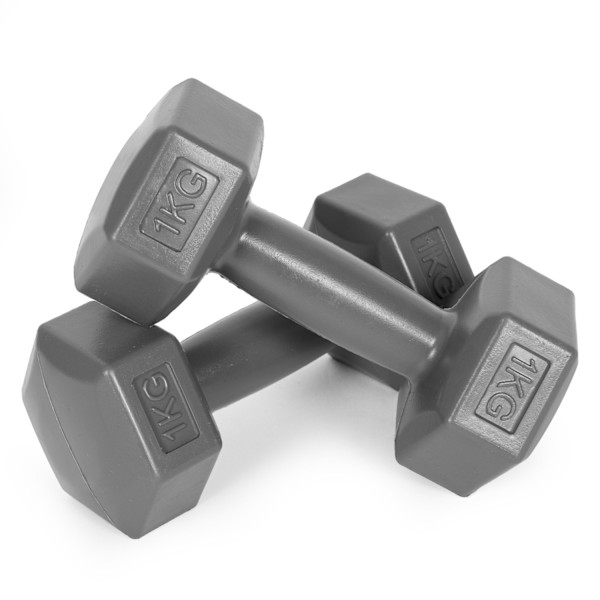 Hex håndvægte sæt 2x1 kg, træningsvægte, fitness belastning, grå, ModernHome