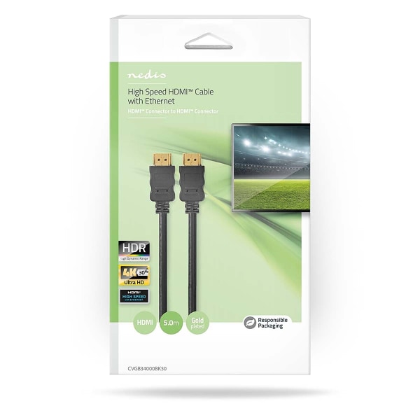 High Speed ​​HDMI ™ Kaapeli Ethernet | HDMI™ liitin | HDMI™ liitin | 4K@30Hz | ARC | 10.2 Gbps | 5.00 m | Pyöreä | PVC | Musta | Laatikko