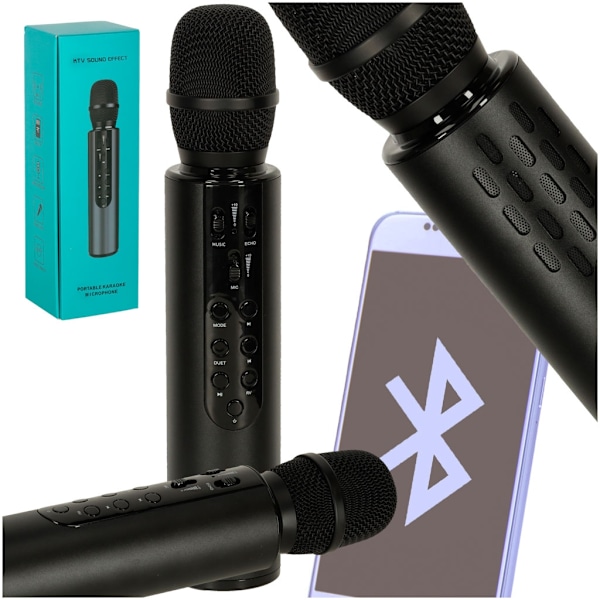 Bluetooth karaoke trådløs mikrofon sort