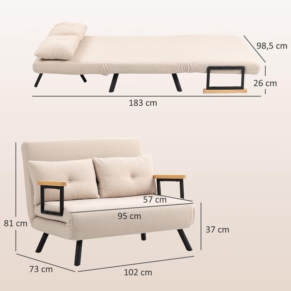 Konvertibel sammetsbäddsoffa med kuddar, beige