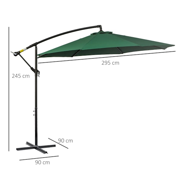 Aurinkoinen Aurinkovarjo Ulokevarjo Kammen Kanssa, Teräsrunko & Polyesterikangas, Vihreä, Ø2,95X2,45M