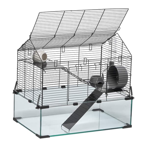 Hamsterbur, 360 graders visning, ventileret, vandflaske, 63 cm