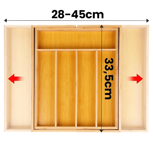 Bestickslådansats utdragbar bambu 35,5-54,5x45,5 cm