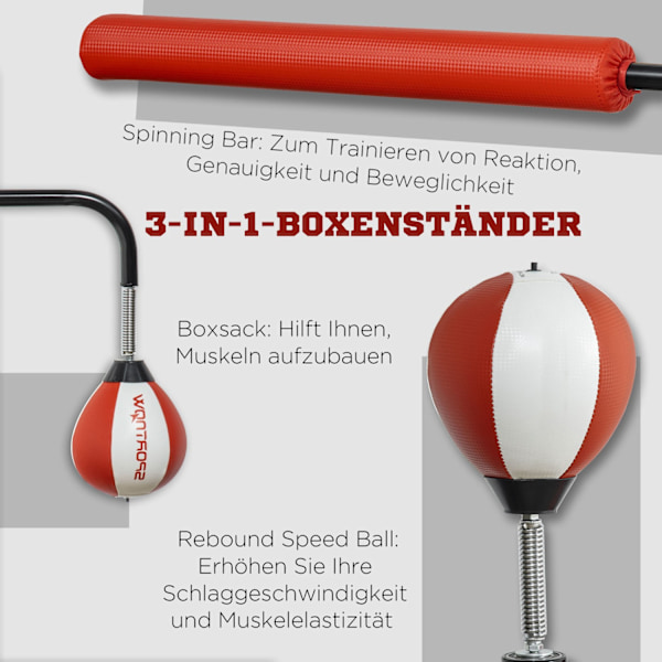 Stående Box Fritstående Boksesæk 140-205Cm Højdejusterbar Stående Boksetræner Med 2 Speed ​​Balls Reflex Bar Sugekopbase Til Voksne
