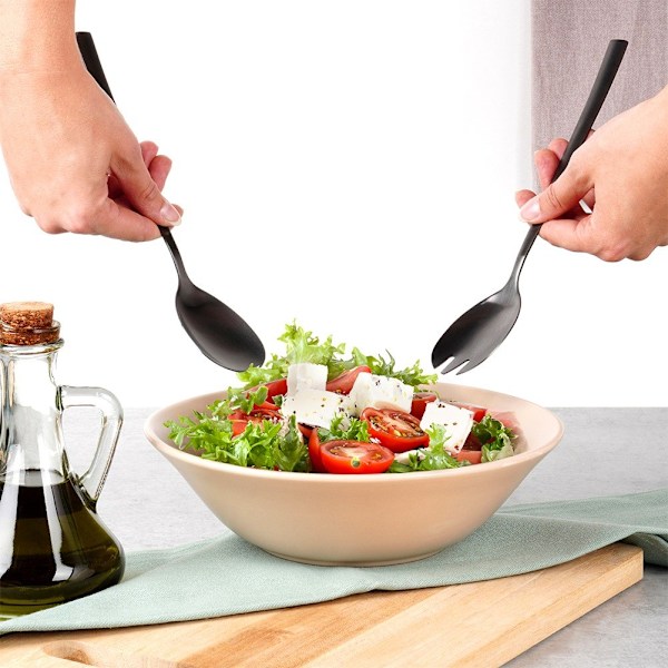 Sorte stål salatskeer 23,5 cm 2 stk.