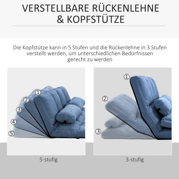 Gulvstol 2-I-1 Gulvstol Sammenklappelig Sengeryglæn 3 Positioner Justerbar Sædehynde Fløjl Stålblå 102X73X60Cm