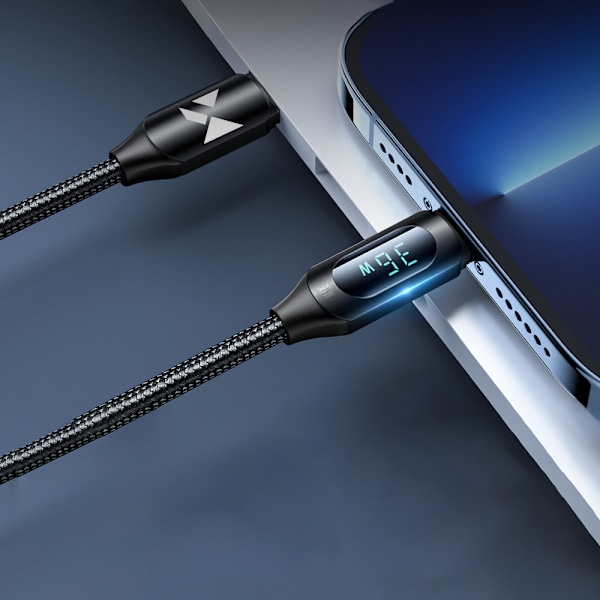 iPhone USB-C - Lightning-kaapeli LED-näytöllä 36W 1m musta