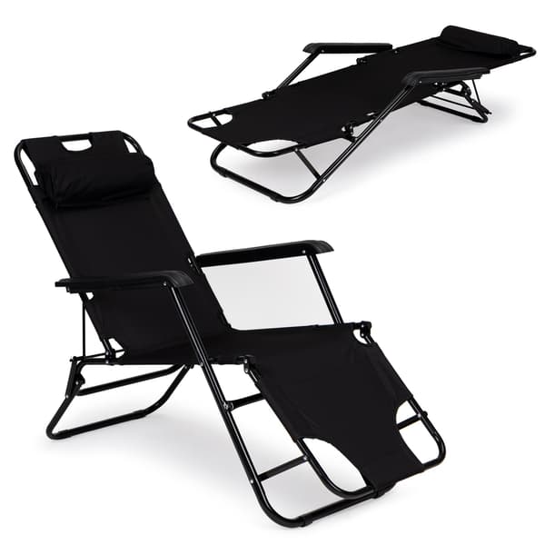Havestol med nakkestøtte, foldbart design, sort