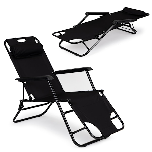 Trädgårdsstol med nackstöd, hopfällbar design, svart