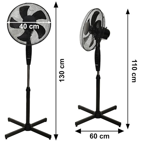 Stående gulvventilator 45W – 3 tilstande, 5 blade, sort