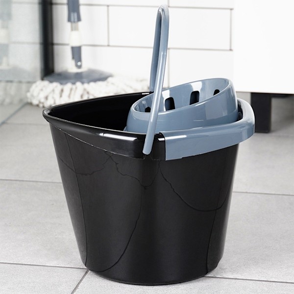 Moppespand med vrider, plast, sort, 10 l