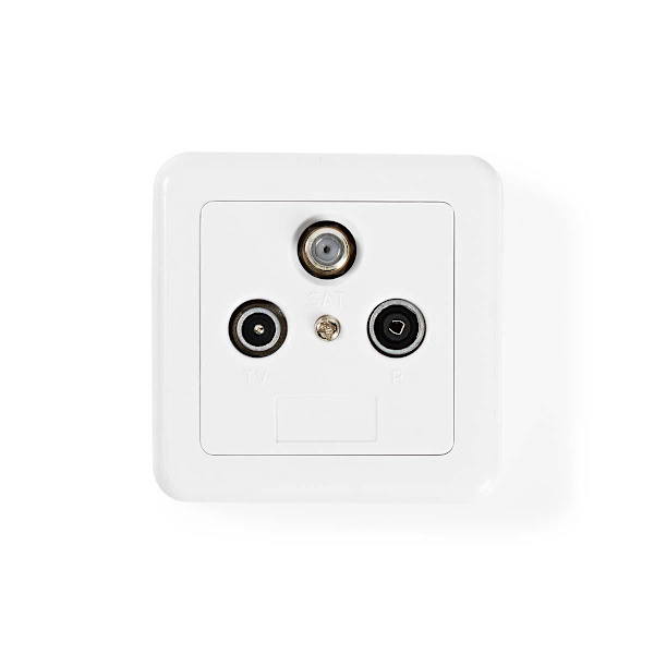 Antenne End vægdåse | 1x F-Connector Hun / 1x IEC Connector Han / 1x IEC Connector Hun | 75 Ohm | Retur sti | Hvid / Sølv