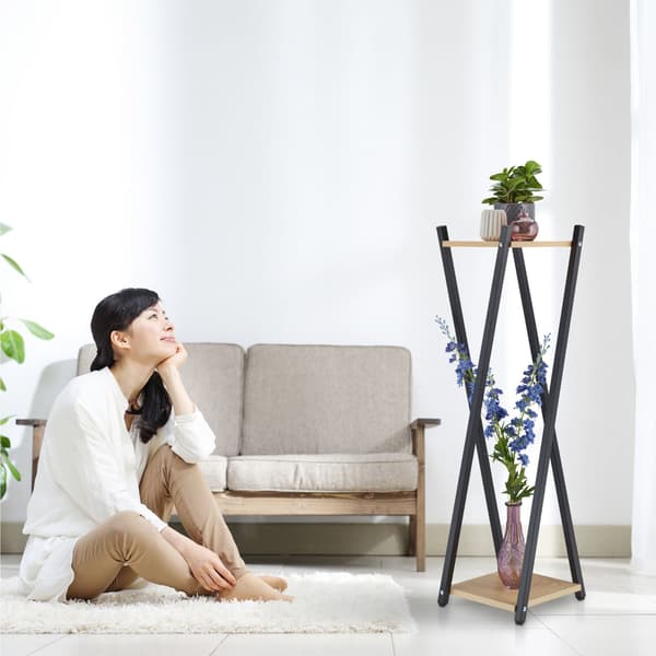 Hög blommig piedestal med 2 hyllplan
