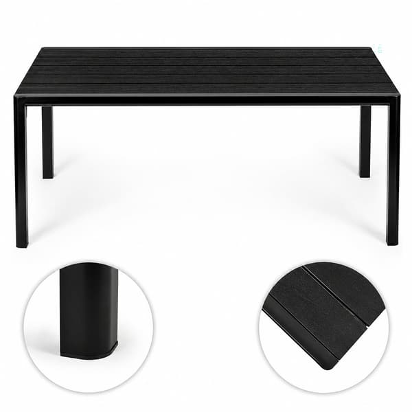 Stort sort havebord, 8-personers, 180×90 cm