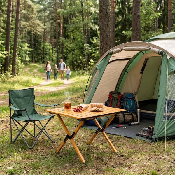 Hopfällbart campingbord 60x60 cm med väska, kolstål