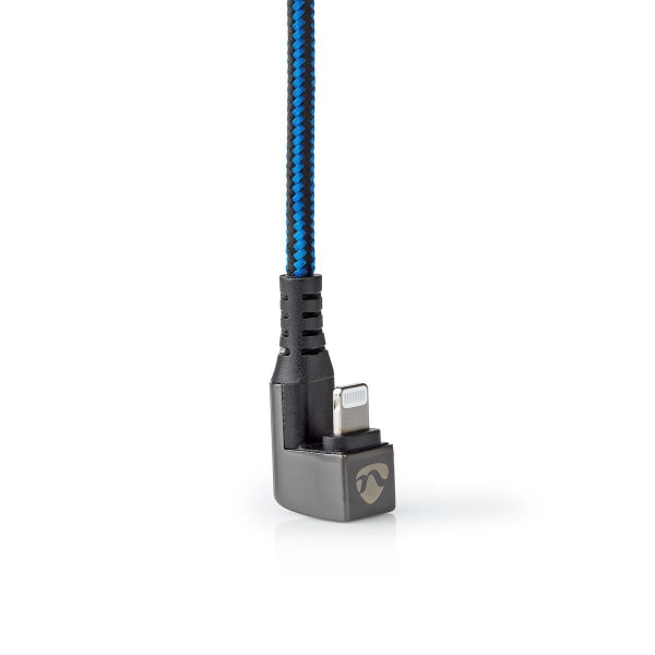 USB-kabel | USB 2.0 | Apple Lightning, 8-stifts | USB-A Hane | 12 W | 480 Mbps | Nickelplaterad | 1.00 m | Rund | Flätad / Nylon | Blå / Svart | Karto
