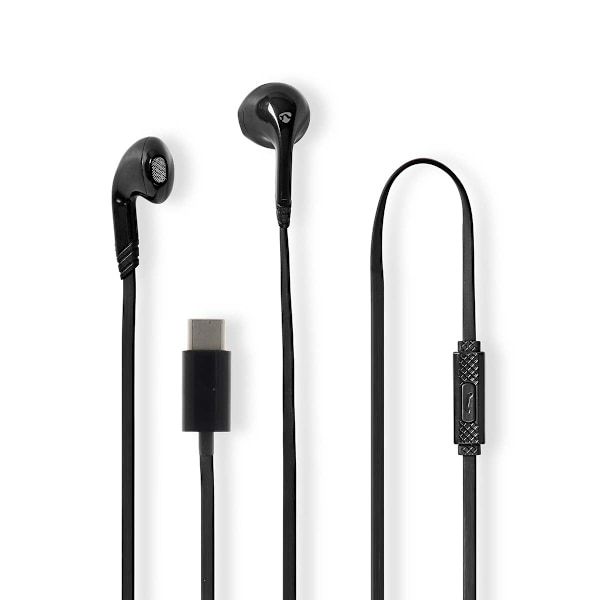 Trådbundna hörlurar | USB-C™ | Kabellängd: 1,20 m | Inbyggd mikrofon | Volymkontroll | Svart