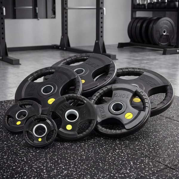10 kg gummibelagt olympisk vægtskive, tri-grip