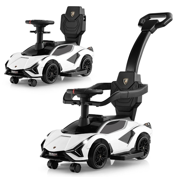 3-i-1 Lamborghini ride-on bil push bil med forlygter &amp; Musik &amp; Hvid opbevaringsplads