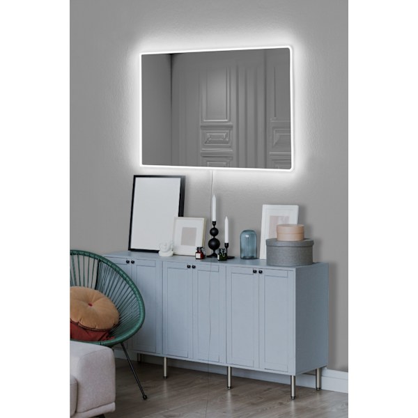 Spegel med Led Belysning Rektangulär - 40 x 60 cm - Vit
