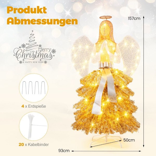 Kunstigt juletræ med englefigur juledekoration med varmhvide LED-lys