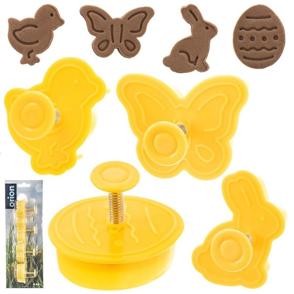 Set med 4 påskbakformar: ägg, fjäril, kanin, kyckling