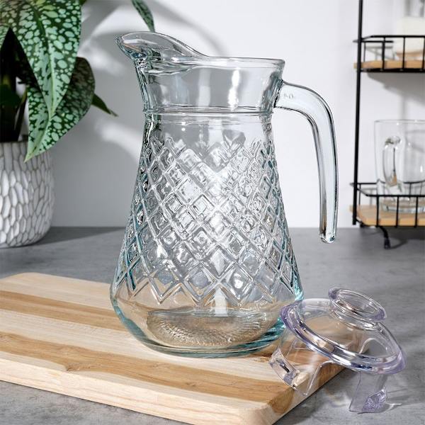 Glaskanna med lock för drycker: vatten, juice, iste & mer